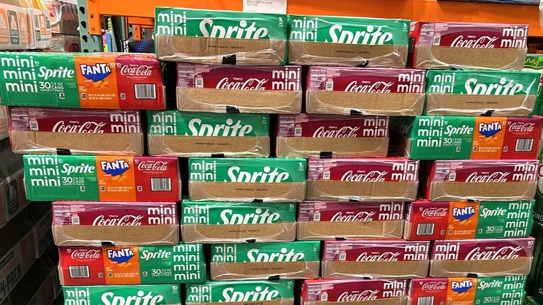 Coca-Cola mini variety packs stacked at Costco