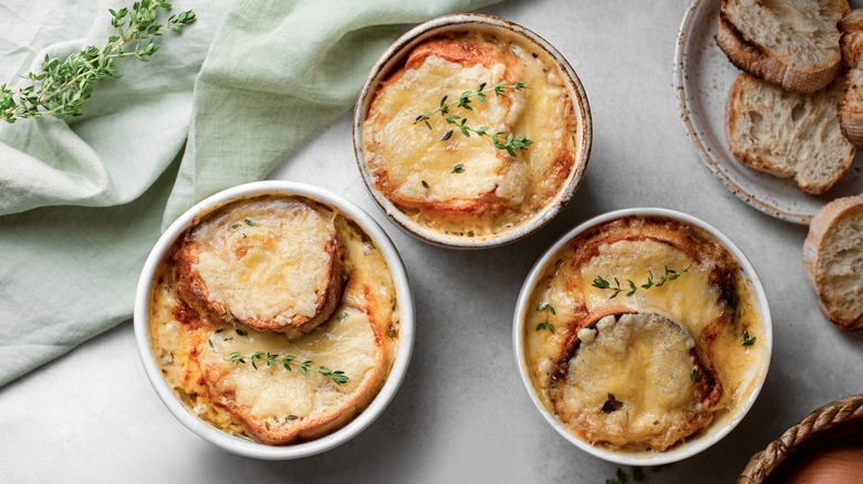 bowls of French onion soup