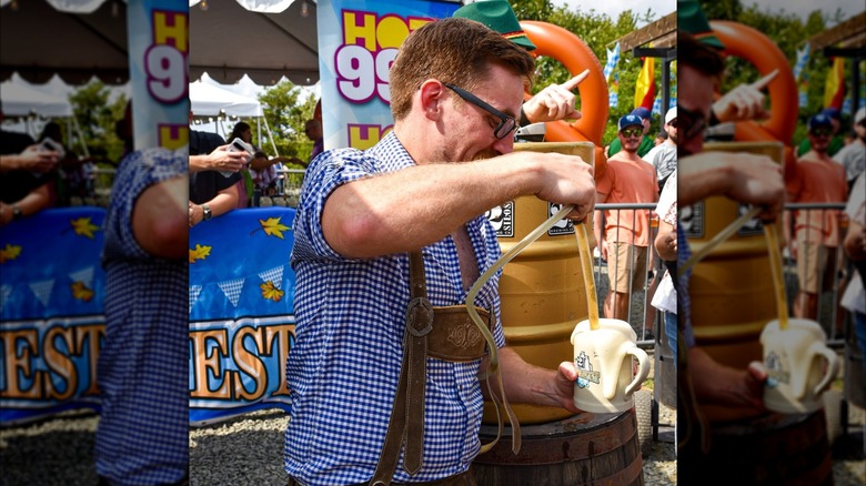person filling up beer at 2 Silos Brewing Oktoberfest