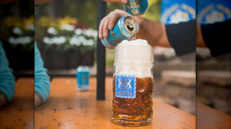Schell's Oktoberfest beer getting poured into a beer stein