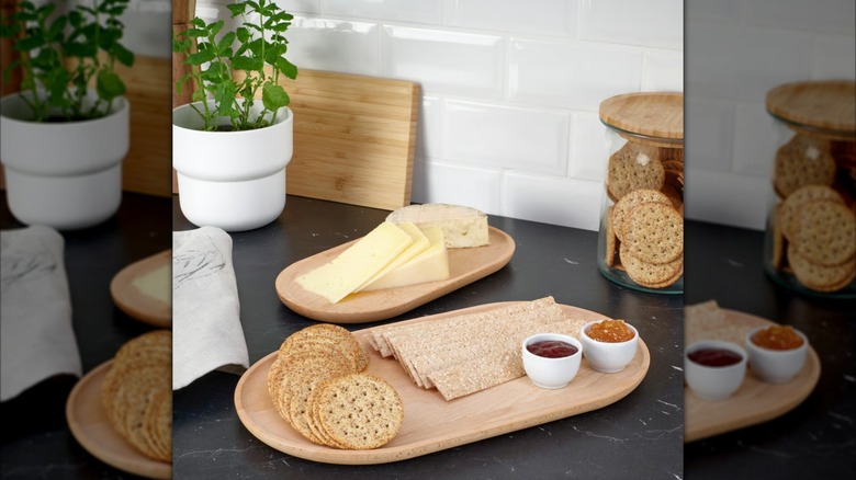 ikea smorling trays with crackers in kitchen