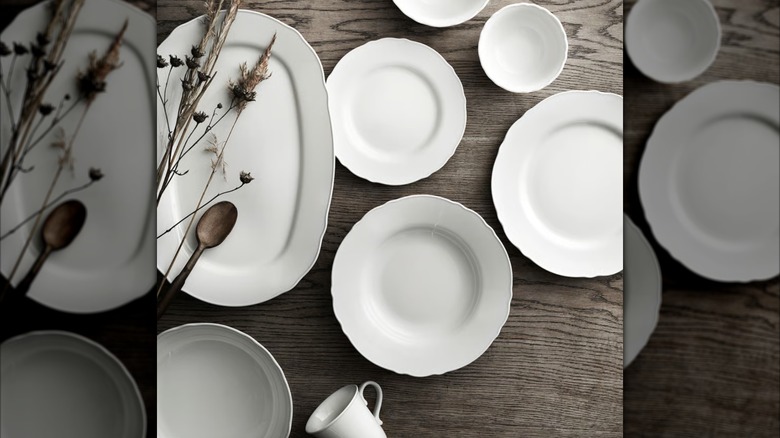 ikea upplaga white dinnerware on wood table