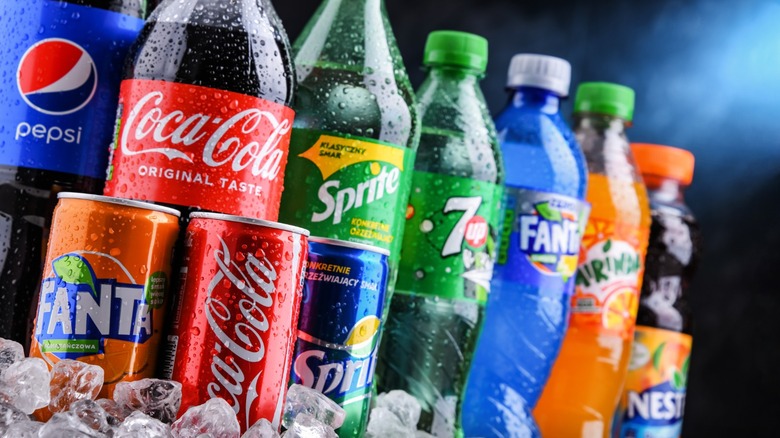 bottles of various soda brands
