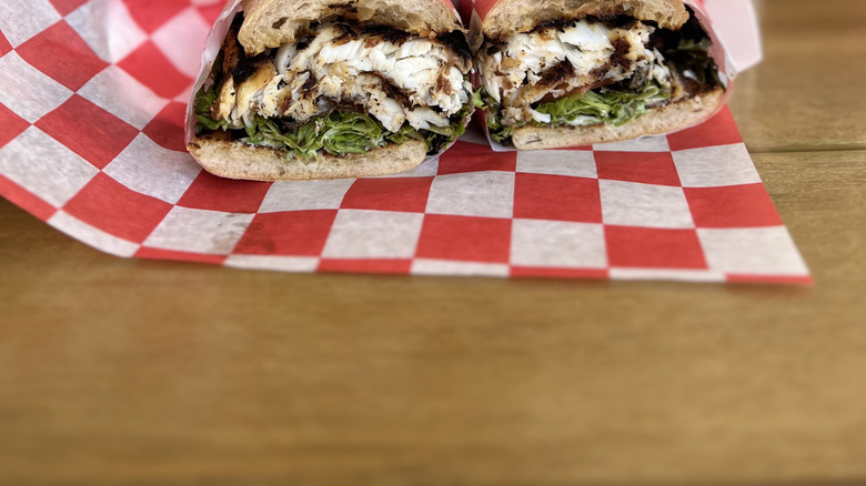 Blackened fish sandwich checkered wrapper