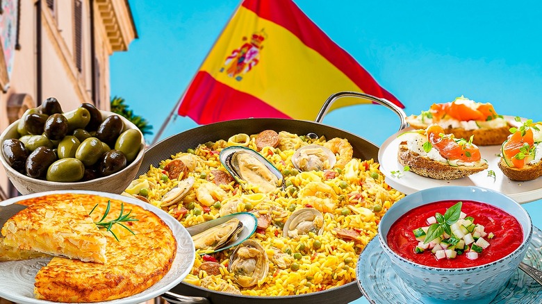 Spanish flag and dishes