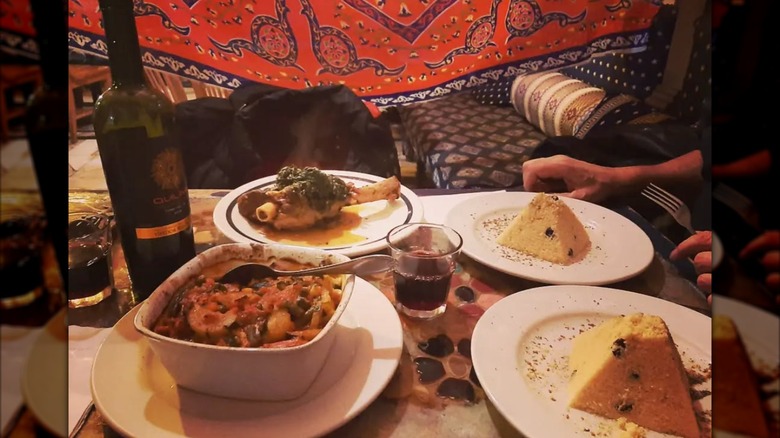 spread of food on a table at Mombar in Astoria, NYC
