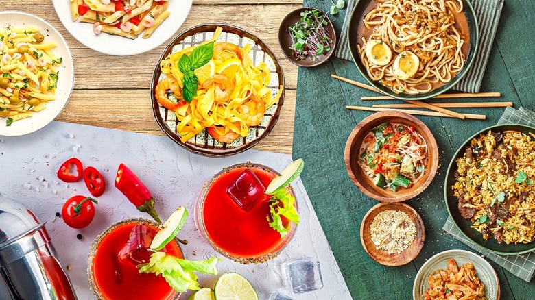 Bloody Marys, pasta and ramen dishes