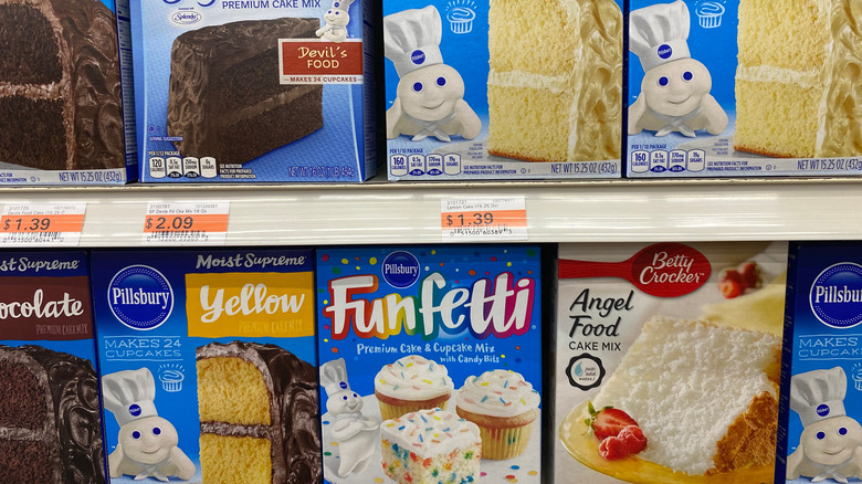 Cake mix on store shelf