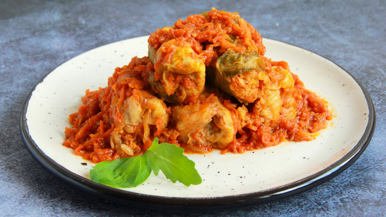 A plate of stacked Holubtsi