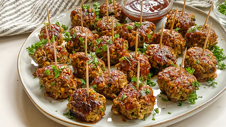 lentil meatballs on serving platter