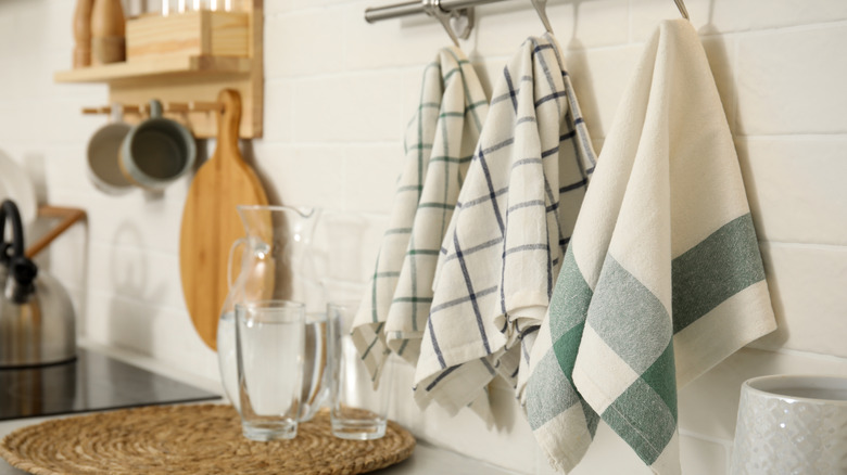 tea towels hanging in kitchen