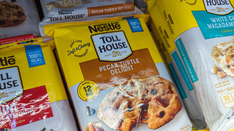 Packages of various types of Toll House cookie doughs.