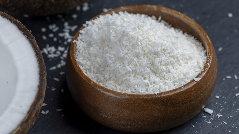Bowl of shredded coconut