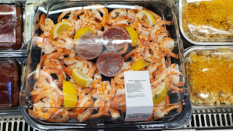 A Kirkland Signature shrimp platter with cocktail