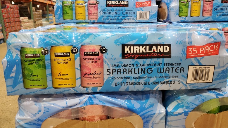 A case of Kirkland Signature sparkling water