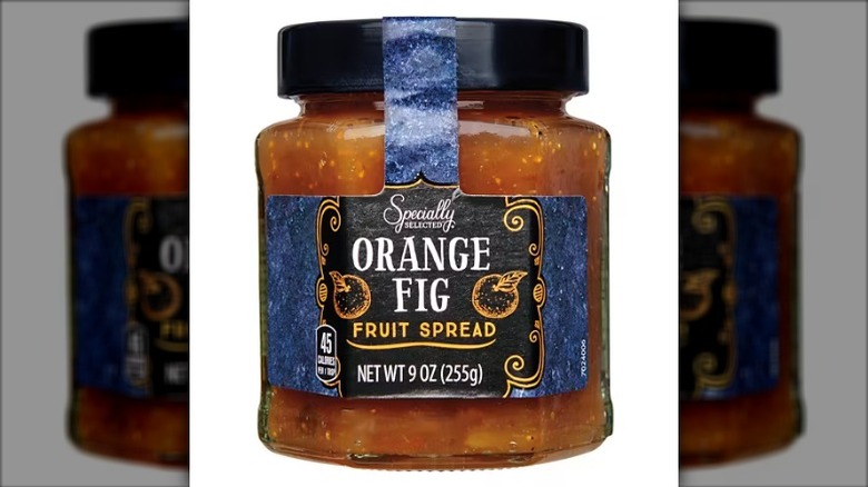 Specially Selected orange fig fruit spread jar on a white background