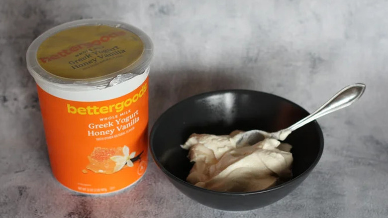Bowl of bettergoods honey vanilla Greek yogurt