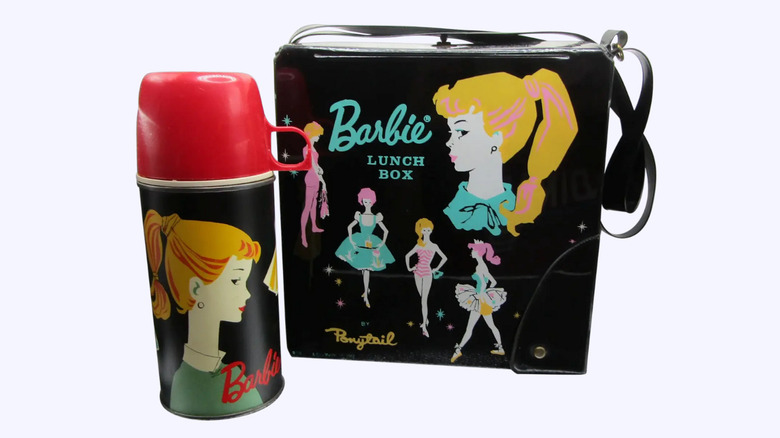 Product shot of a Barbie lunchbox and thermos from 1962