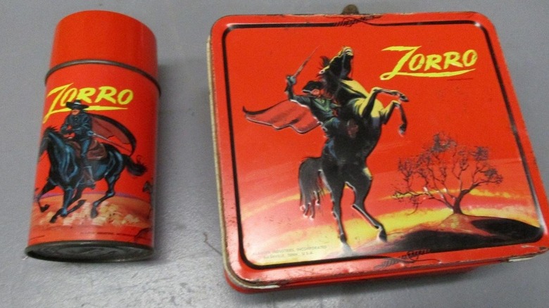 Product shot of a "Zorro" lunchbox and thermos from 1966