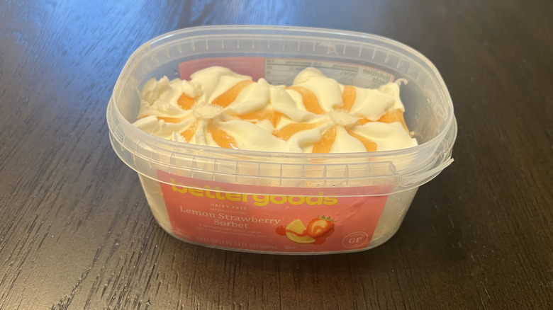 Bettergoods tub of Lemon Strawberry Sorbet.