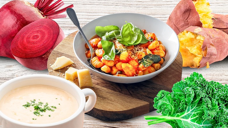 Bowl of gnocchi and ingredients