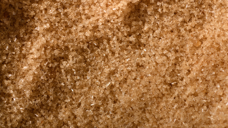 Close up of brown sugar granules filling the frame