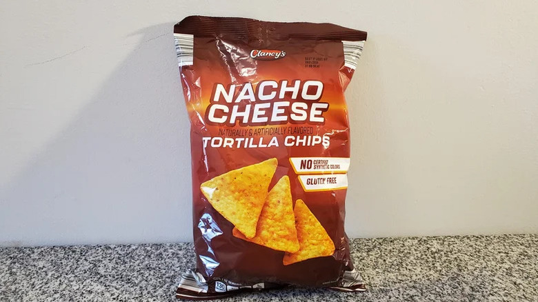Bag of Clancy's nacho cheese tortilla chips
