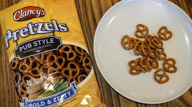 Clancy's pub style seasoned pretzels on a plate