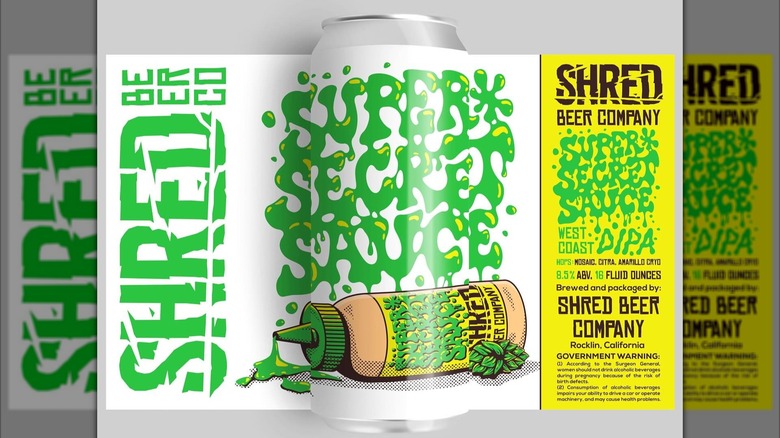 Super Secret Sauce label stretched over a can