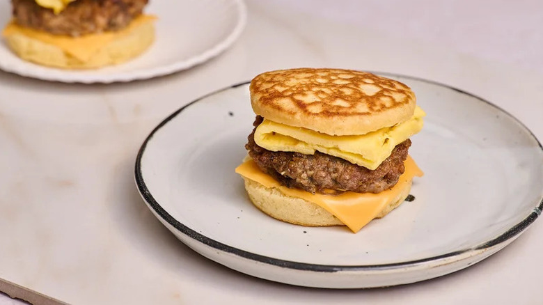 Copycat McDonald's Sausage McGriddle on white plate