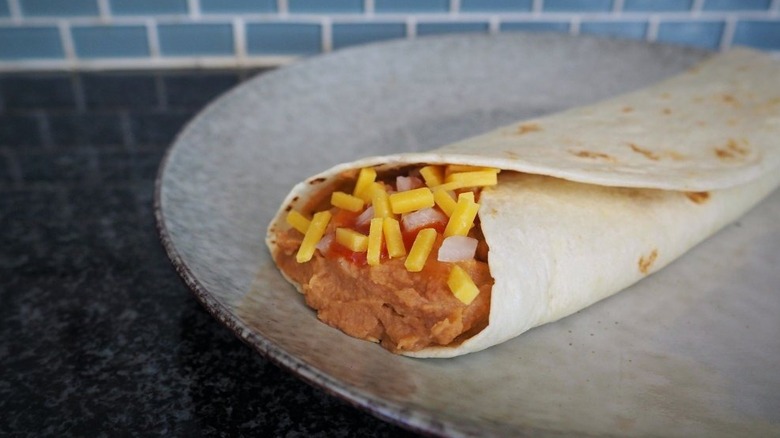 5-Ingredient Copycat Taco Bell Bean Burrito on grey plate