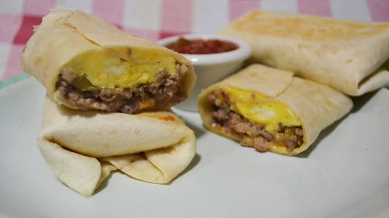 Copycat McDonald's Breakfast Burrito on white plate