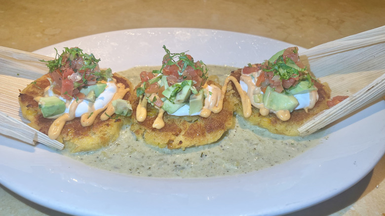 Sweet Corn Tamale Cakes on a white plate