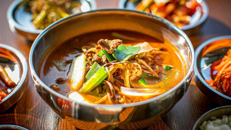 Korean yukgaejang beef and vegetable soup in bowl