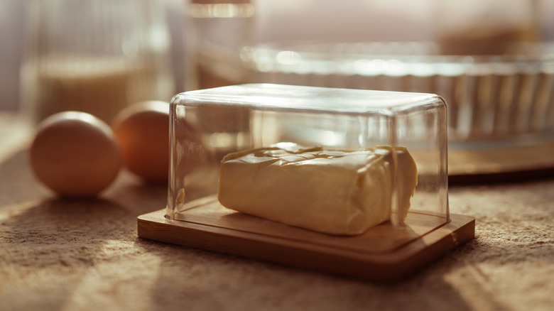 butter dish placed on table