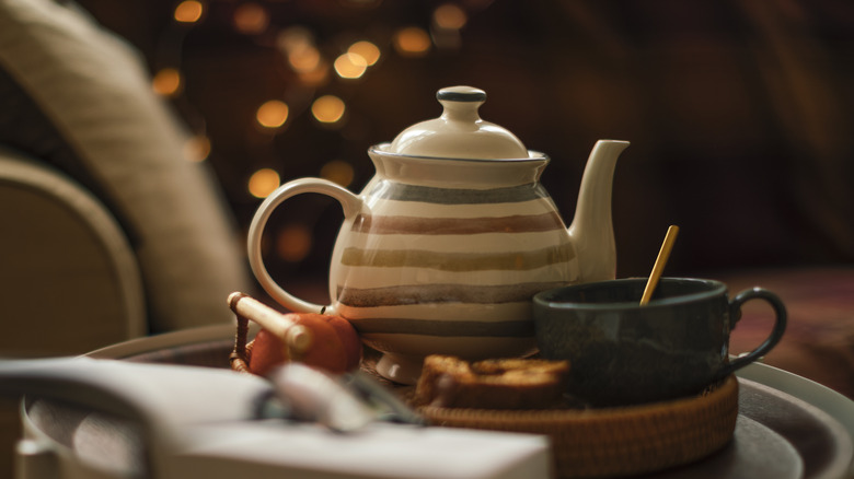 tea pot on serving tray