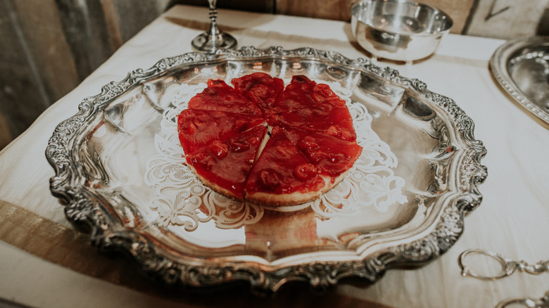 antique serving tray on table