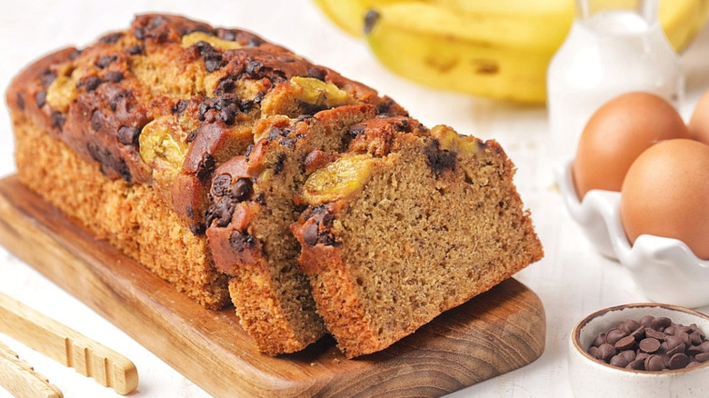 Banana bread on cutting board