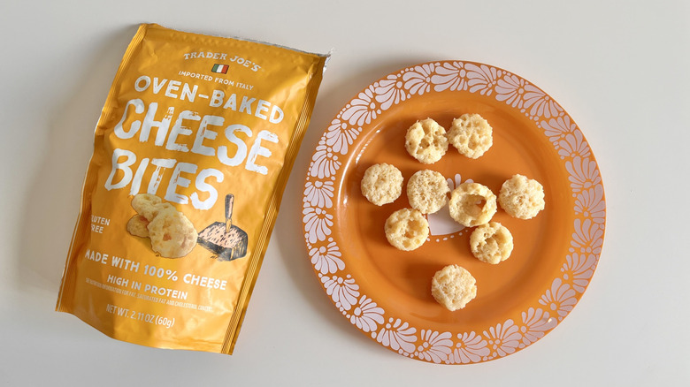 Trader Joe's oven-baked cheese bites packed and on a small plate