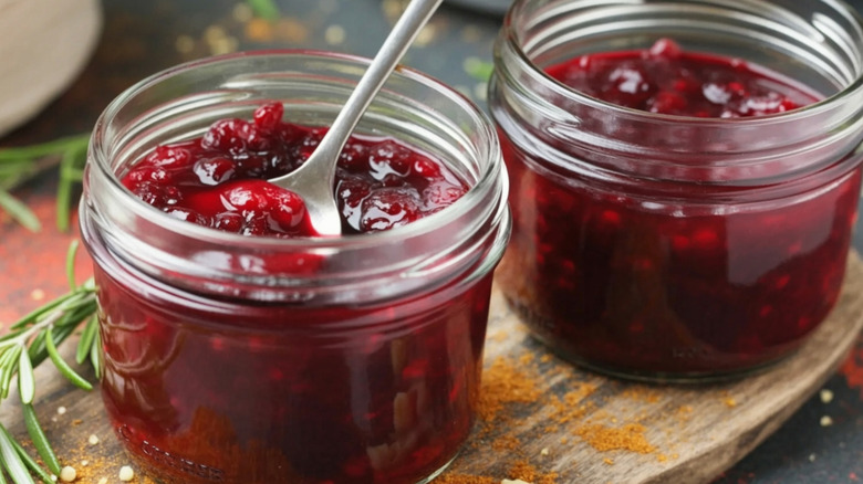 Two jars of homemade cranberry sauce