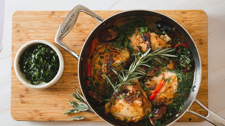 Pan of chicken scarpariello