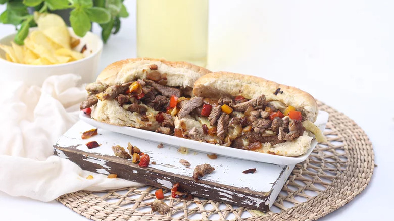 Philly cheesesteak on a plate