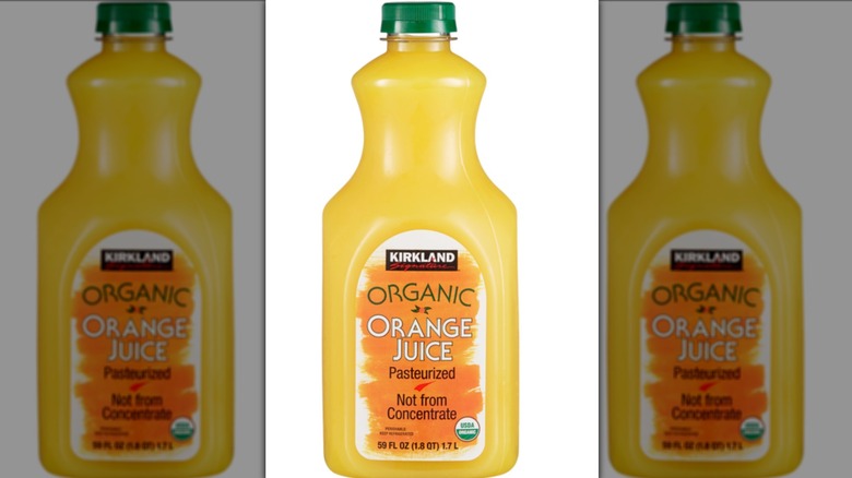 Single bottle of Kirkland Signature organic orange juice