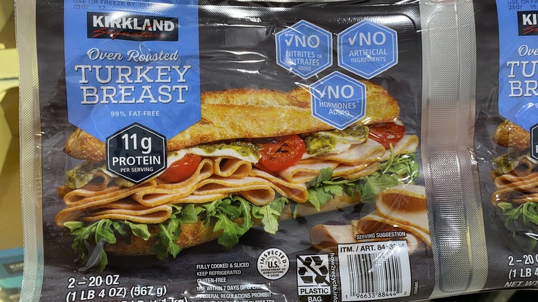 Packaged Kirkland Signature oven-roasted sliced turkey breast