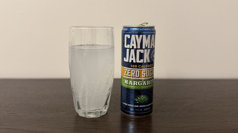 Original Cayman Jack Zero Sugar Margarita in a glass and a can.