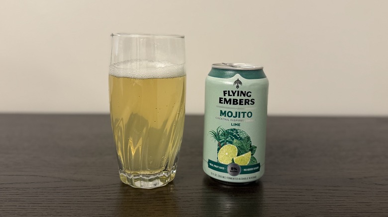 Lime Flying Embers Mojito in a glass and a can.