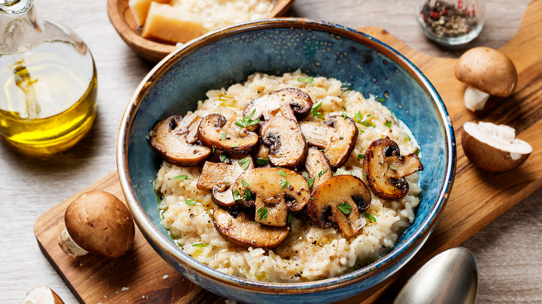 Risotto with mushrooms in bowl