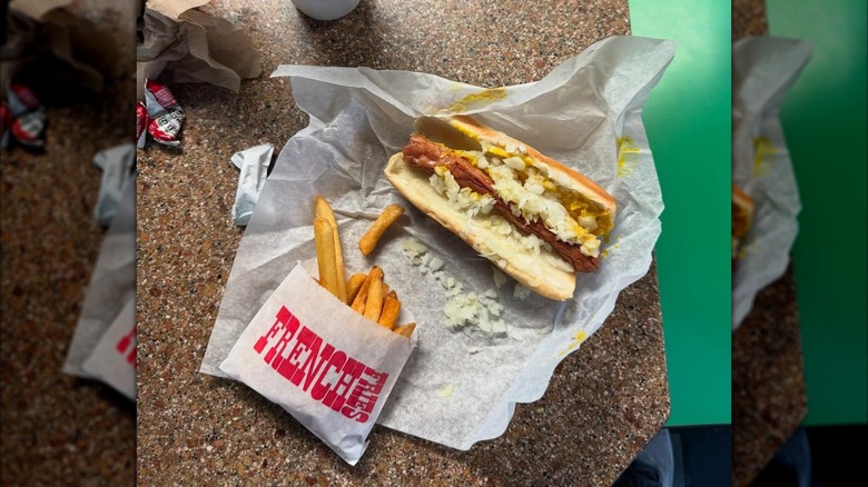 Hot dog and French fries at Hot Dog Johnny's