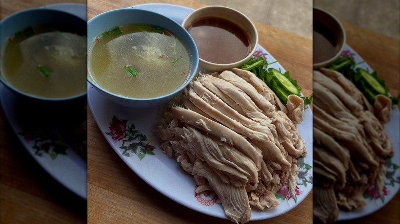 plate of chicken and rice at Nong's Khao Man Gai