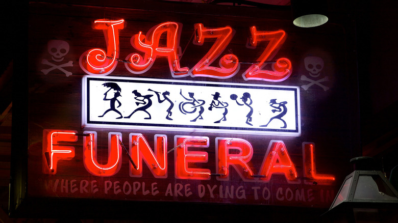 Neon sign that reads Jazz Funeral